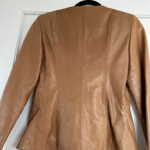 Fendi Vera Pelle Leather Jacket Brown Sz 42 Shawl Collar Snap Closure